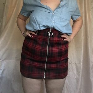 Red plaid skirt with zipper